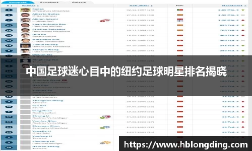 中国足球迷心目中的纽约足球明星排名揭晓